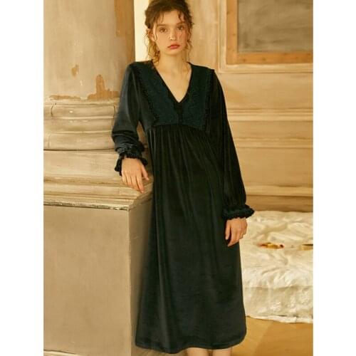 Spring Lace Sleepwear Women Vintage Nightgowns Sleepshirts Plus Size Victorian Night Dress Solid Nightwear Cotton Homewear T995