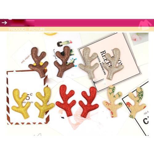30PCS/Lot 5.2*8.5cm Christmas Antlers Padded Applique Crafts for Children Headwear Hair clip Accessorie and Garment Accessoires