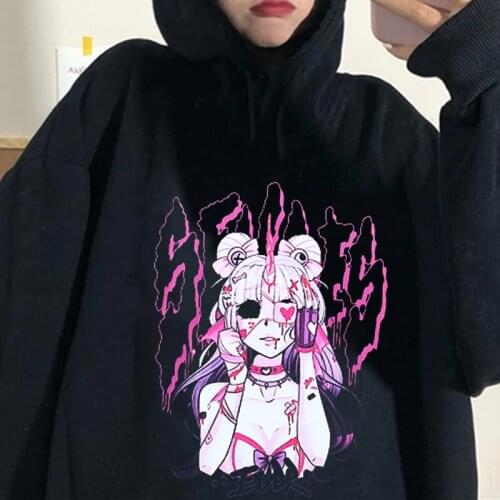 Harajuku Gothic Girl Hoodies Women Long-Sleeved Casual Streetwear Sweetshirts Autumn Winter Femme Top y2k Dark Emo Sweetshirt