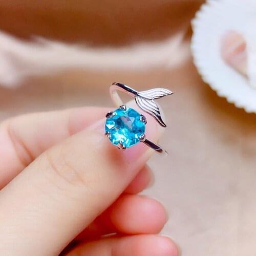 925 Silver Fashion Mermaid Foam Ring Imitation Natural Blue Topaz Pt950 Platinum Plated Mermaid Love For Women Exquisite Jewelry