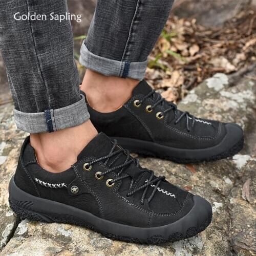Golden Sapling Retro Mens Casual Shoes Fashion Genuine Leather Trekking Flats Breathable Leisure Footwear New Classic Men Shoe