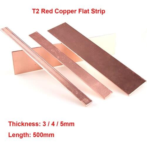 1pcs High Quality T2 Red Copper Flat Bar Strip 99.95% Pure Copper Plate CNC DIY Material Thickness 3 / 4 / 5mm Length 500mm