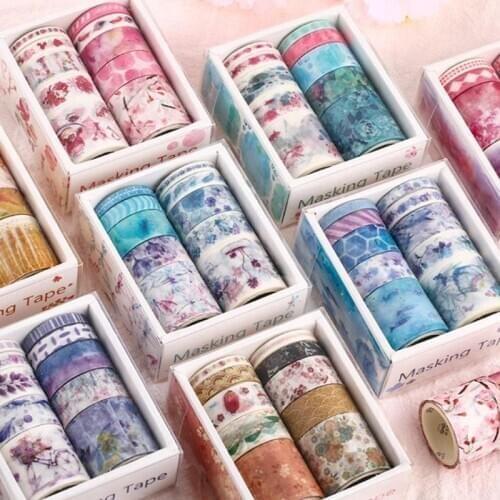 10Pcs/Box Cute Ocean flowers Plant Fall Washi Tape Set DIY Decoration Scrapbooking Planner Masking Tape Label Sticker Stationery