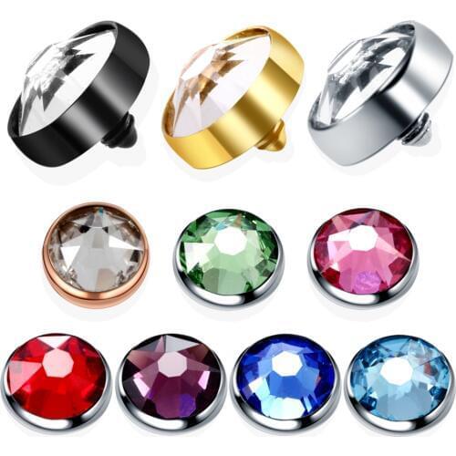 10pcs/lot Titanium Piercing Micro Dermal Anchor Top Round Gem Skin Diver Implant Jewelled Hide in Skin Attachment Body Jewelry