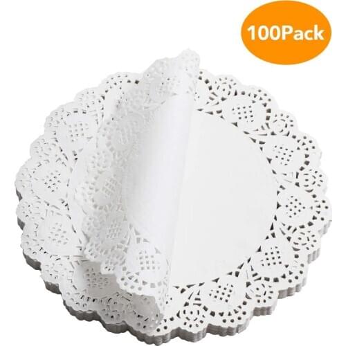 100 Pieces Doilies Lace Paper Doileys Tableware Decorative Round Paper Placemats Bulk for Desert Cake Packaging