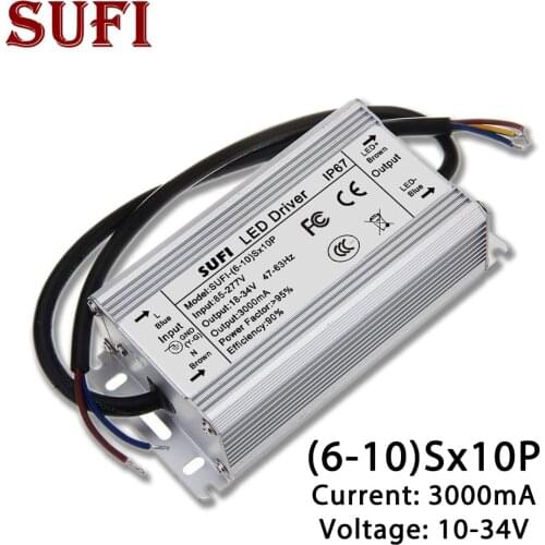 100W LED Driver 6-10Sx10P Adapter Transformer AC85V-265V to DC30-34V IP67 Power Supply 3000mA For DIY 100W Floodlight