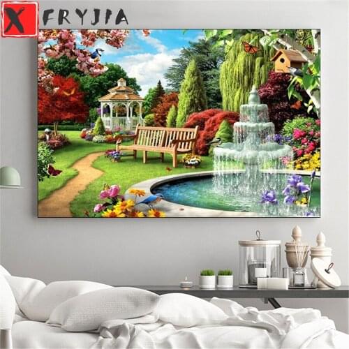Diy diamond painting Garden Pavilion Fountain mosaic cross stitch 5d embroidery full square round drill Handmade crafts decor
