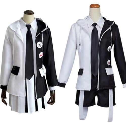 Anime Danganronpa Monokuma Black White Bear Cosplay Costume Uniform Coat Pants Dress Skirt for Women/men