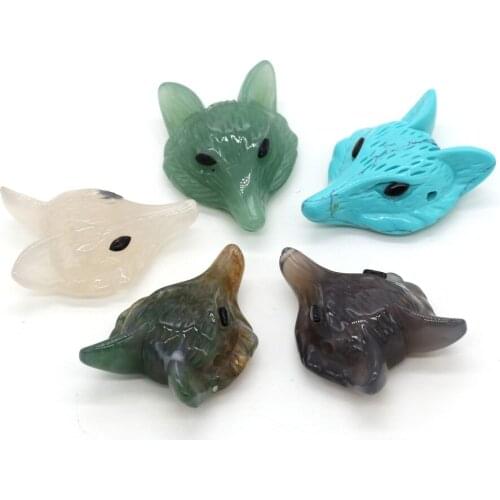 Natural Agates Beads Fox-head Shape Natural Stone Beads Charms Size 30x40mm for Making DIY Jewelry Necklace