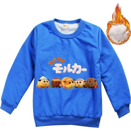 2-13Y Boys Girl Japan Anime PUI PUI Molcar Print Sweatshirts Children Kids Thicken Warm Pullover Baby Outerwear Clothes Tops