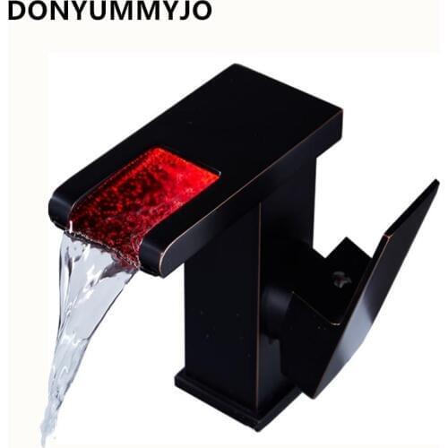 DONYUMMYJO 1pc Basin faucet Brass Hot And Cold European American Retro Waterfall With Light Glowing Above Counter Basin LED Tap