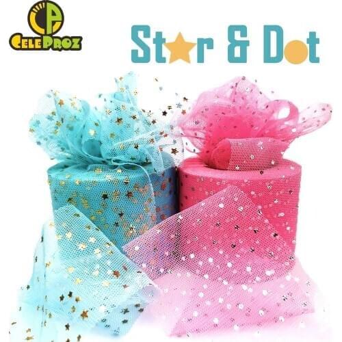 6cm Glitter Tulle Ribbon Star Dot Printed Mesh Fabric Spool DIY Handmade Craft Material Wedding Baby Birthday Party Decor Supply