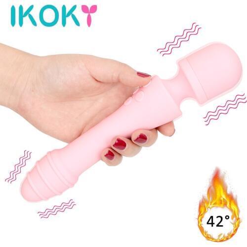 IKOKY Heating Dildo Double Vibrator AV Magic Wand Sex Toys For Women Lesbian Clit Stimulator 7 Speed Vagina G spot Massage