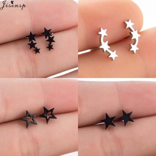 Jisensp Christmas Jewelry Simple Design Little Stars Stud Earrings Stainless Steel Moon Star Earrings for Women Kids Party Gift