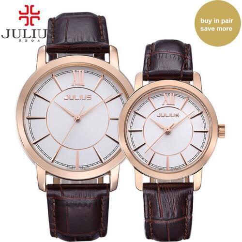 Julius Men Women Couples Watches For Lovers Pair Watch Leather Casual Whatches High Quality Fashion Brand Clock Quartz JA-808