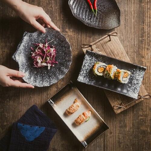 Japanese-style ceramic dinner plates irregular porcelain tableware restaurant rectangular retro leaf-shaped cooking flat plate