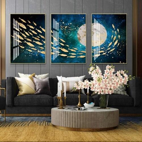 Deep sea Fish group Creative 5D Painting Abstract Crystal Porcelain Painting Living room Art wall decoration Home decor