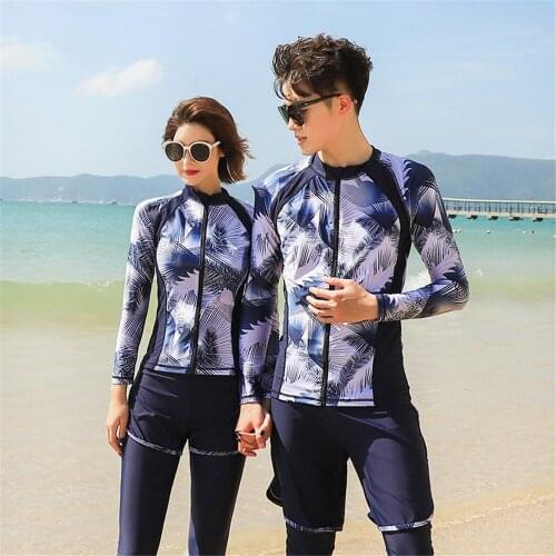 Long Sleeve Rash Guard Women Long Panty Two-Piece Swimsuit Couple Surfing Suit Zipper Swimwear 5 Pieces Diving Suit Pad Bathing