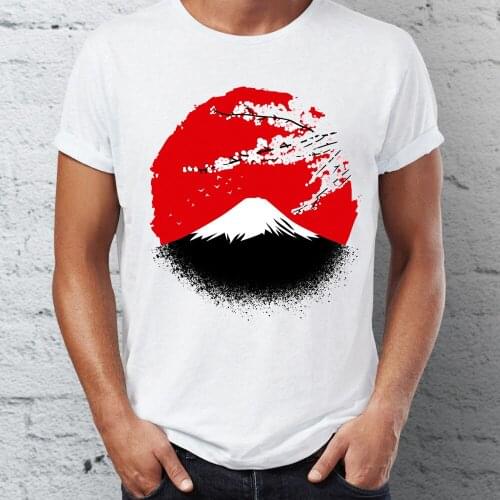 Summer Mens t-shirt Mount Fuji And Cherry Blossom Artsy Japanese Scenery Tshirt Tees Tops Harajuku Streetwear
