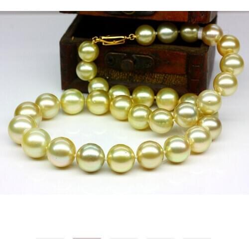 Fashion jewelry Free Shipping 925 silver real natural big Nanyang Kim 12-14mm Necklace round very light blemish natural seawate