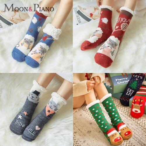 Fashion Winter Women Thicken Thermal Cartoon Cat Elk Sheep style Snow Socks Home Warm Boots Floor Sleeping Ankle Sock for Ladies