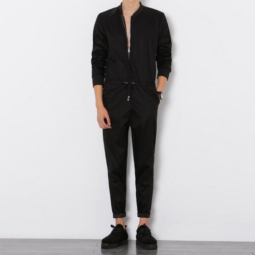 S-5XL!!!Male tooling fashion drawstring lacing jumpsuit pants casual long-sleeve bodysuit set male