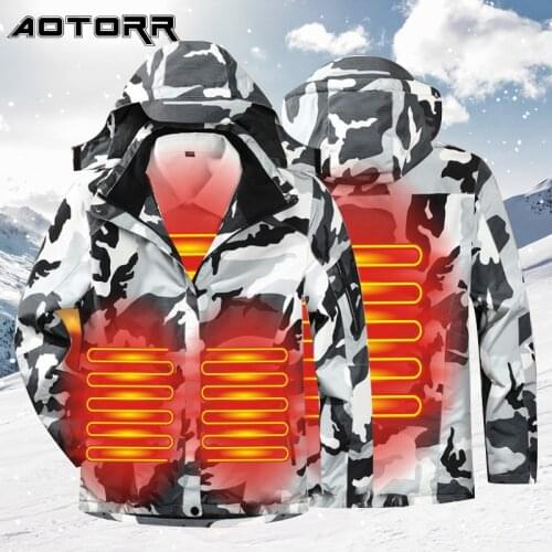 Mens Heated Parkas Jacket Winter Thicken Coat Men Fashion Camo Hooded Warm Jackets USB Battery Heating Outwear Plus Size M-10XL