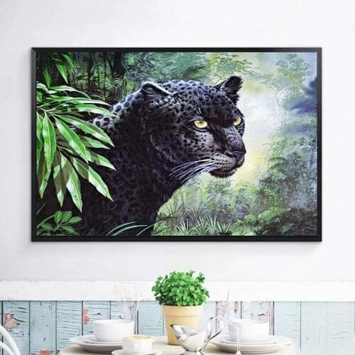 Animal Black Panther DIY Cross Stitch Embroidery 11CT Kits Craft Needlework Set Cotton Thread Printed Canvas Home Sell