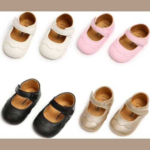 Infant Newborn Baby Girls Princess Non-Slip Floral Border Shoes Toddler Baby Soft PU Leather Prewalker Shoes Solid First Walkers