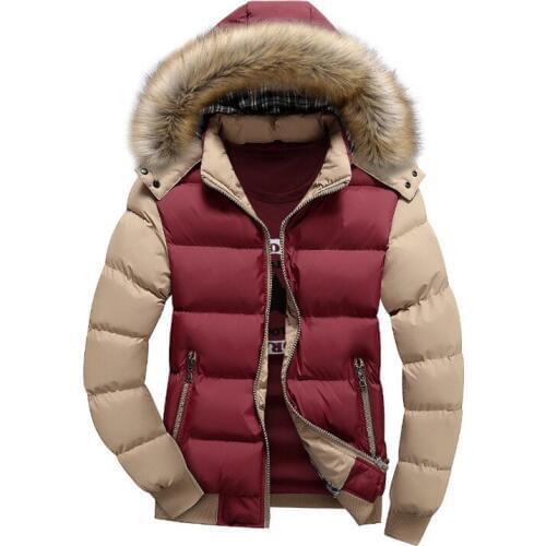 New Style Mens Thick Hooded Deconstructable Fur Collar Jacket Youth Slim Fit Plus-size Stylish padded Clothes
