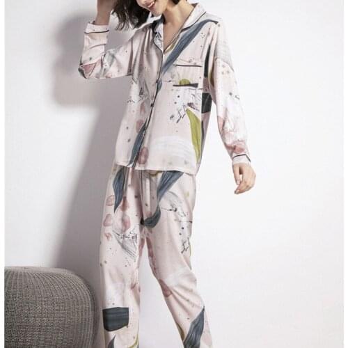 2021 autumn new Japanese literature and art printed long sleeved trousers suit pajamas womens comfortable outdoor home clothes
