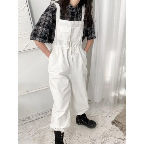 Spring and Autumn new ladies loose suspenders trousers pure color one-piece suspenders elastic waist rope leg elastic design