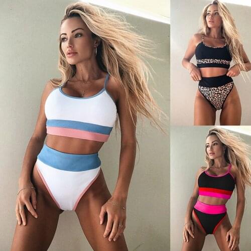 Striped Two Piece Biniki Sets Womens Sports Swimming Suit Crop Tank Tops with High Waisted Bottom Beach Swimsuit Swimwear