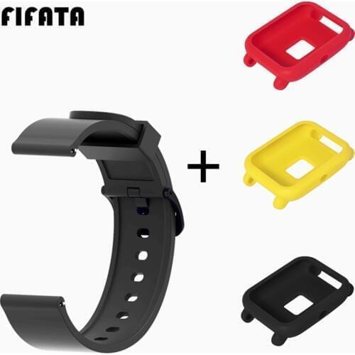 FIFATA For Xiaomi Huami Amazfit Bip 20MM Soft Silicone Watch Strap Protective Case Cover Shell Replacement Watch Band Wristband