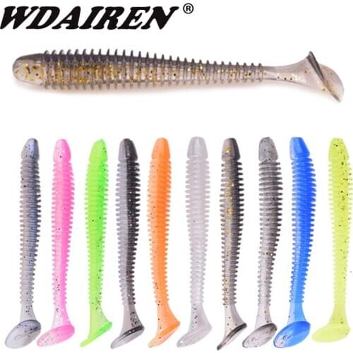 WDAIREN Worm Fishing Lures 5cm 7cm 9cm Double Color Silicone T Tail Soft Bait Artificial Baits Bass Jig Wobblers Swimbait Tackle