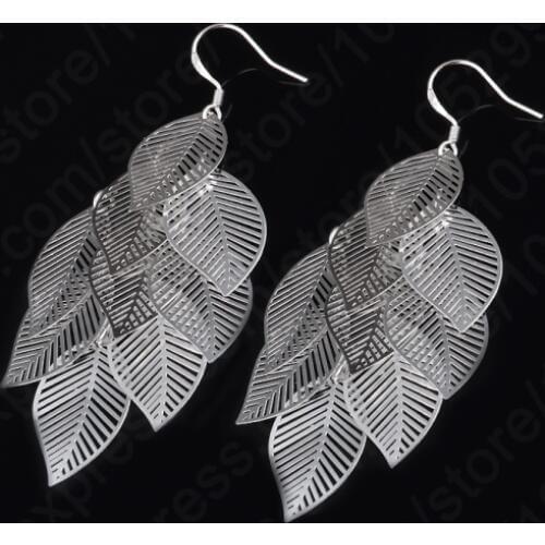 New Fashion Women Female Party Jewelry Accessories 925 Sterling Silver Earrings With Full Hollow Leaves High Quality