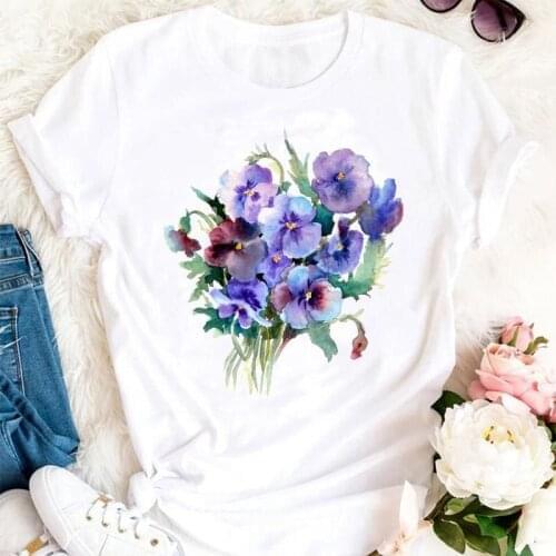 Women Summer Flower Watercolor Printing 2021 Trend Cartoon 2021 Tshirts Fashion Clothes Stylish T Top Lady Print Tee T-Shirt
