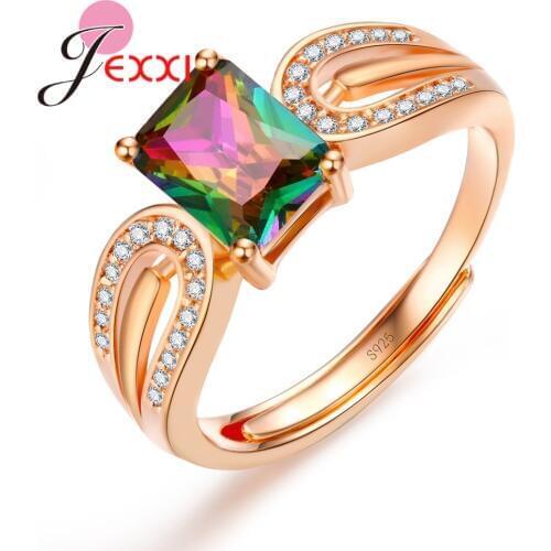 Top Quality Gold Rainbow CZ Cubic Zirconia Ring Bague Fashion Anniversary Jewelry For Women As Love Surprise Gift