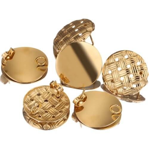 10pcs/lot Stainless Steel Gold Stud Earrings Post Loop Bent Round Ear Components for DIY Making Supplies Findings Wholesale