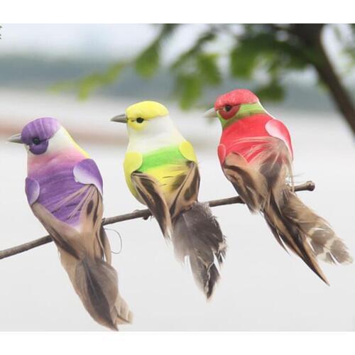 1Pc artificial feather birds nest decorative mini swallows home garden ornaments color random
