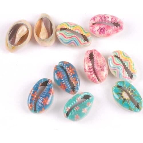 10pcs Loose Colorful printing flower Natural Shell Beads for jewelry making DIY TRS0327