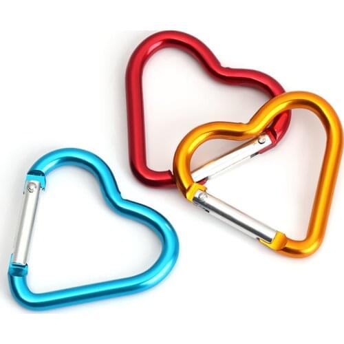 2Pcs Aluminum Carabiner Heart-shaped Buckles Keychain Clip Keyring Hook Water Bottle Hanging Travel Kit Climbing Accessories