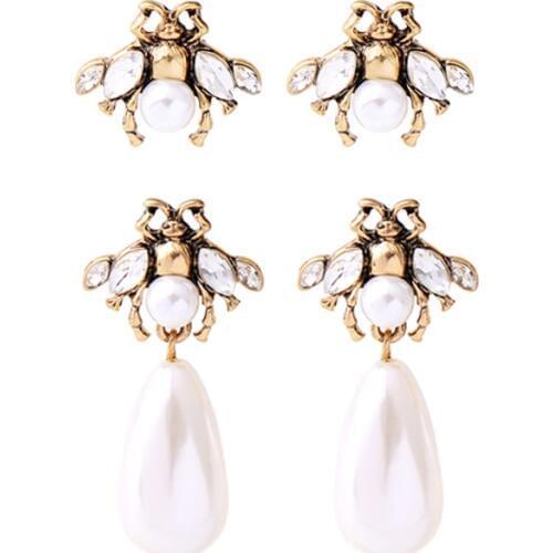 Uer 2 Styles Drop Imitation Pearl Cute Insect Bee Earrings Fashion Vintage Earrings Women Jewelry
