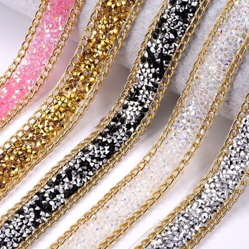 20mm 1 yard/lot Trim+Chain banding DIY Resin Trim Bag Sandal decoration accessoriesg Gemstone Gold Patches Applique B3797