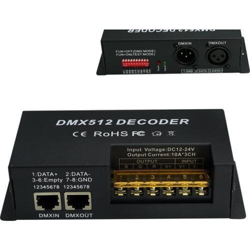 3 Channel 30A RGB DMX 512 LED Decoder Controller DMX dimmer use for DC12-24V RGB LED strip