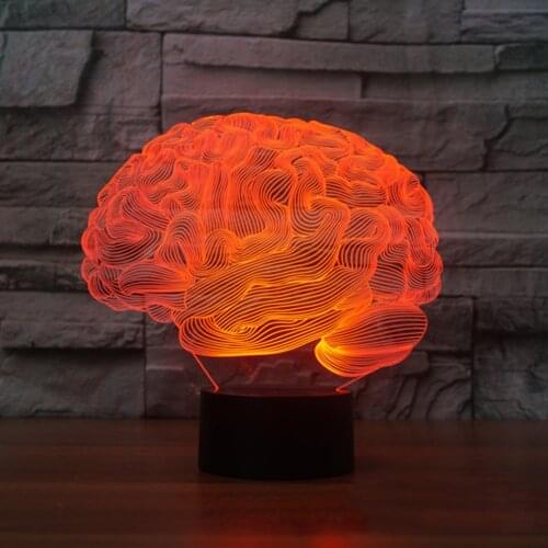 3D Illusion Lamp Brain Shape Color Changing Touch Switch LED Night Light Acrylic Desk Atmosphere Lamp Novelty Lighting