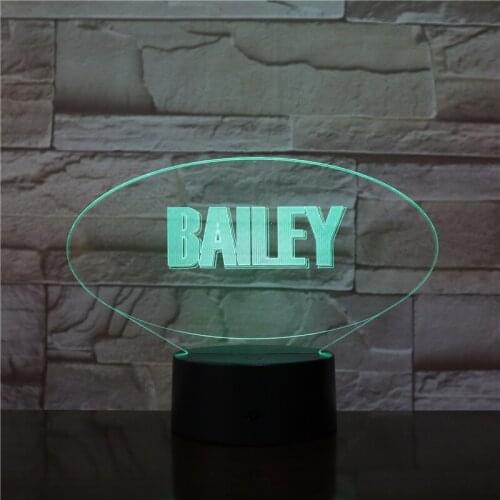 3D Lamp BAILEY Logo Atmosphere Battery Operated Color Changing with Remote for Living Room Decoration Led Night Light Lamp