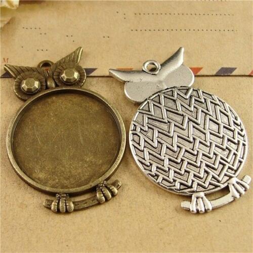 5Pcs/Lot 25mm Vintage Owl Pendant Charms Base Settings Cabochon Cameo Bezel Blank Tray for DIY Necklace Jewelry Accessories