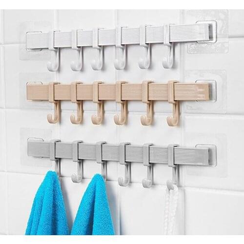 6 Even Row Of Hooks Strong Adhesive Hook Kitchen Shelves For Wall Hanging Bathroom Shelf Nail-free Seamless Rack Hanger Hook
