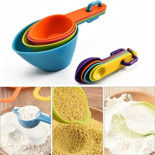 9 pc Plastic Mixing Bowls Set Rainbow Color Stackable Combined Measuring Cup Kitchen Mixed Salad Bowl Home Cooking Baking Tool